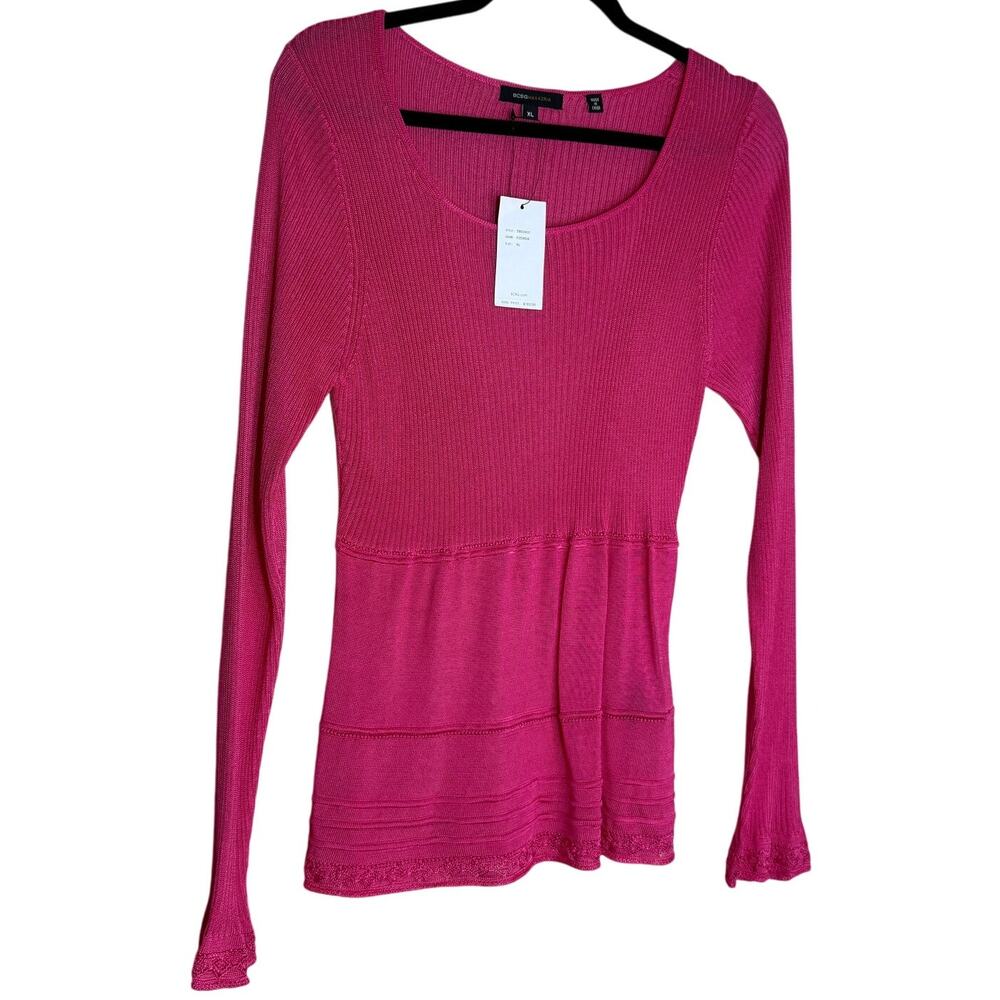 BCBGMAXAZRIA NWT Silk Blend Peplum Sweater Top Pink Long Sleeve Women’s XL $160